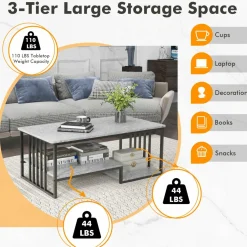 Tangkula Small Coffee Table for Small Spaces, Rectangular Cocktail Table with Storage (Retro, Gray, 43 Inch)