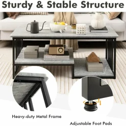 Tangkula Small Coffee Table for Small Spaces, Rectangular Cocktail Table with Storage (Retro, Gray, 43 Inch)