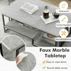 Tangkula Small Coffee Table for Small Spaces, Rectangular Cocktail Table with Storage (Retro, Gray, 43 Inch)