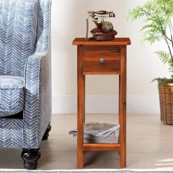 Tangkula Small Side Table for Small Spaces, Farmhouse Acacia Wood Slim End Table