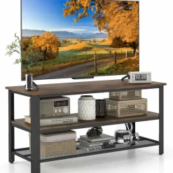 Tangkula Small TV Stand for TVs up to 50 Inch, 3-Tier TV Console Table with Power Outlets, USB Ports