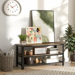 Tangkula Small TV Stand for TVs up to 50 Inch, 3-Tier TV Console Table with Power Outlets, USB Ports