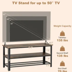 Tangkula Small TV Stand for TVs up to 50 Inch, 3-Tier TV Console Table with Power Outlets, USB Ports