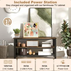 Tangkula Small TV Stand for TVs up to 50 Inch, 3-Tier TV Console Table with Power Outlets, USB Ports