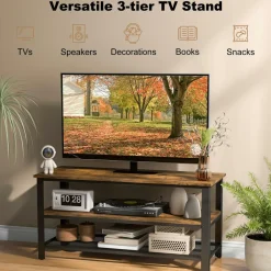Tangkula Small TV Stand for TVs up to 50 Inch, 3-Tier TV Console Table with Power Outlets, USB Ports