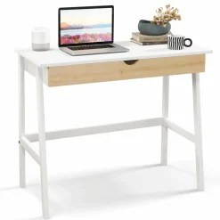 Tangkula Small White Desk with Drawer, Small Space Writing Study Desk