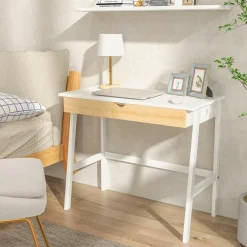 Tangkula Small White Desk with Drawer, Small Space Writing Study Desk