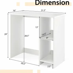 Tangkula Small White Desk with Shelves, Compact Small Desk for Small Space