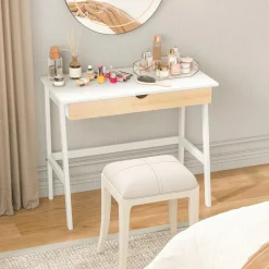 Tangkula Small White Desk with Drawer, Small Space Writing Study Desk
