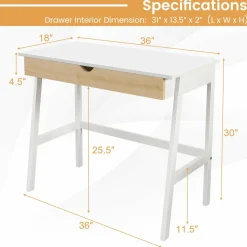 Tangkula Small White Desk with Drawer, Small Space Writing Study Desk