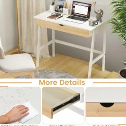 Tangkula Small White Desk with Drawer, Small Space Writing Study Desk
