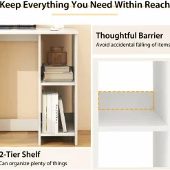 Tangkula Small White Desk with Shelves, Compact Small Desk for Small Space