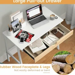 Tangkula Small White Desk with Drawer, Small Space Writing Study Desk