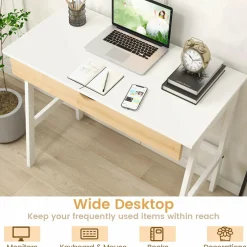 Tangkula Small White Desk with Drawer, Small Space Writing Study Desk
