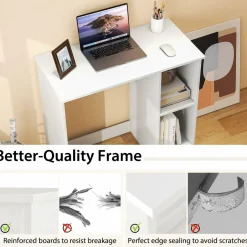 Tangkula Small White Desk with Shelves, Compact Small Desk for Small Space