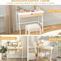 Tangkula Small White Desk with Drawer, Small Space Writing Study Desk