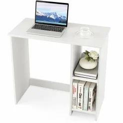 Tangkula Small White Desk with Shelves, Compact Small Desk for Small Space