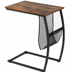 Tangkula Sofa Side End Table, C Table Snack Table with Side Pocket & Metal Frame, Over Bed Table Industrial Side Table for Sofa Couch Bed