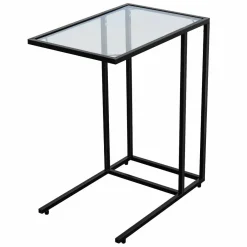 TANGKULA Sofa Side End Table, C Shaped Table Snack Table with Glass Top & Steel Frame
