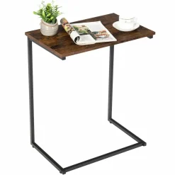 Tangkula Sofa Side End Table, C Table Snack Table Over Bed Table with Metal Frame, Industrial Side Table for Sofa Couch Bed, Living Room