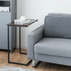 Tangkula Sofa Side End Table, C Table Snack Table Over Bed Table with Metal Frame, Industrial Side Table for Sofa Couch Bed, Living Room