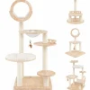 Tangkula Solid Wood Cat Tree, 4-in-1 Building Block Large Cat Tower with Space Capsule Nest, Sisal Scratching Posts