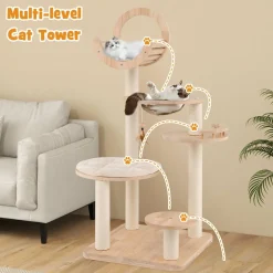 Tangkula Solid Wood Cat Tree, 4-in-1 Building Block Large Cat Tower with Space Capsule Nest, Sisal Scratching Posts