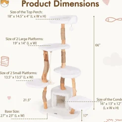 Tangkula Solid Wood Cat Tree, Modern Wooden Cat Tower with Jute Scratching Posts