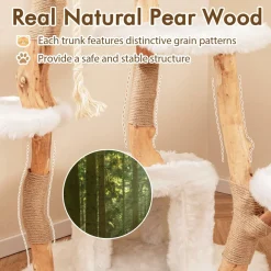 Tangkula Solid Wood Cat Tree, Modern Wooden Cat Tower with Jute Scratching Posts