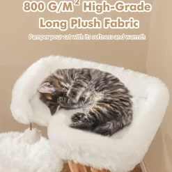 Tangkula Solid Wood Cat Tree, Modern Wooden Cat Tower with Perch, Jute Scratching Posts, Dangling Ball