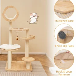 Tangkula Solid Wood Cat Tree, 4-in-1 Building Block Large Cat Tower with Space Capsule Nest, Sisal Scratching Posts