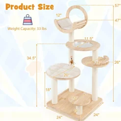 Tangkula Solid Wood Cat Tree, 4-in-1 Building Block Large Cat Tower with Space Capsule Nest, Sisal Scratching Posts
