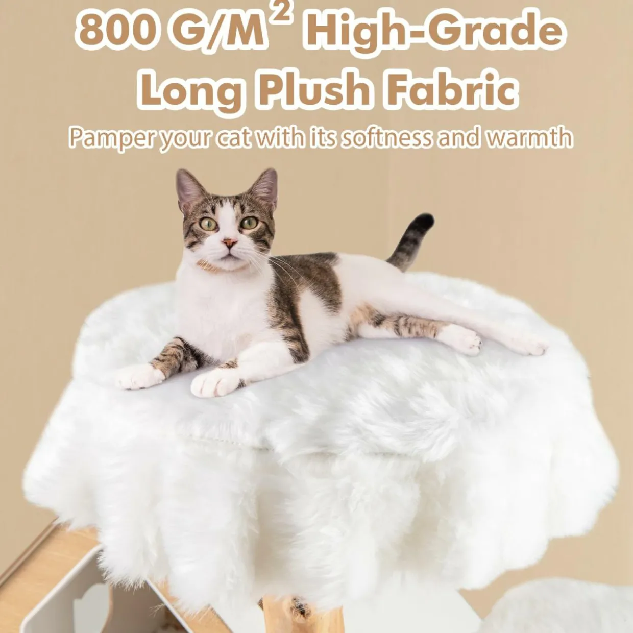 Tangkula Solid Wood Cat Tree, Modern Wooden Cat Tower with Jute Scratching Posts, 2 Perches, Condo