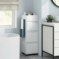 Tangkula Square Bathroom Floor Cabinet, Freestanding Storage Cabinet with 3 Drawerss, 12 x 12 x 35.5 Inch (White, 35.5