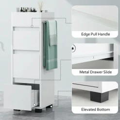 Tangkula Square Bathroom Floor Cabinet, Freestanding Storage Cabinet with 3 Drawerss, 12 x 12 x 35.5 Inch (White, 35.5