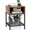 Tangkula Square End Table, 16” Wood Top Sofa Side Table with Metal Frame, Storage Cube & Mesh Shelf