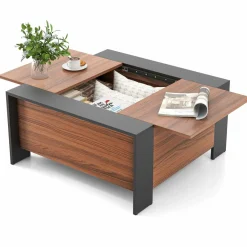 Tangkula Square Farmhouse Coffee Table with Hidden Storage