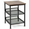 Tangkula Square Side Table, 3-Tier Nightstand with Dual Mesh Shelves, Industrial End Table for Living Room