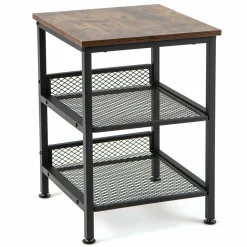 Tangkula Square Side Table, 3-Tier Nightstand with Dual Mesh Shelves, Industrial End Table for Living Room