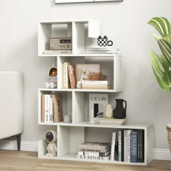 Tangkula S-Shaped Bookshelf, 5-Tier Modern Geometric Stepped Bookcase with Anti-Tipping Kits