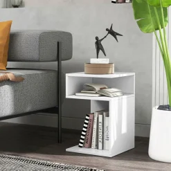 Tangkula S-Shaped Side Table, 3 Tier Wood End Table with Open Storage Shelves