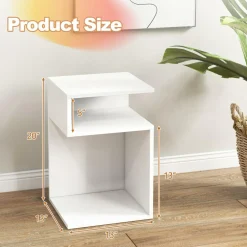 Tangkula S-Shaped Side Table, 3 Tier Wood End Table with Open Storage Shelves