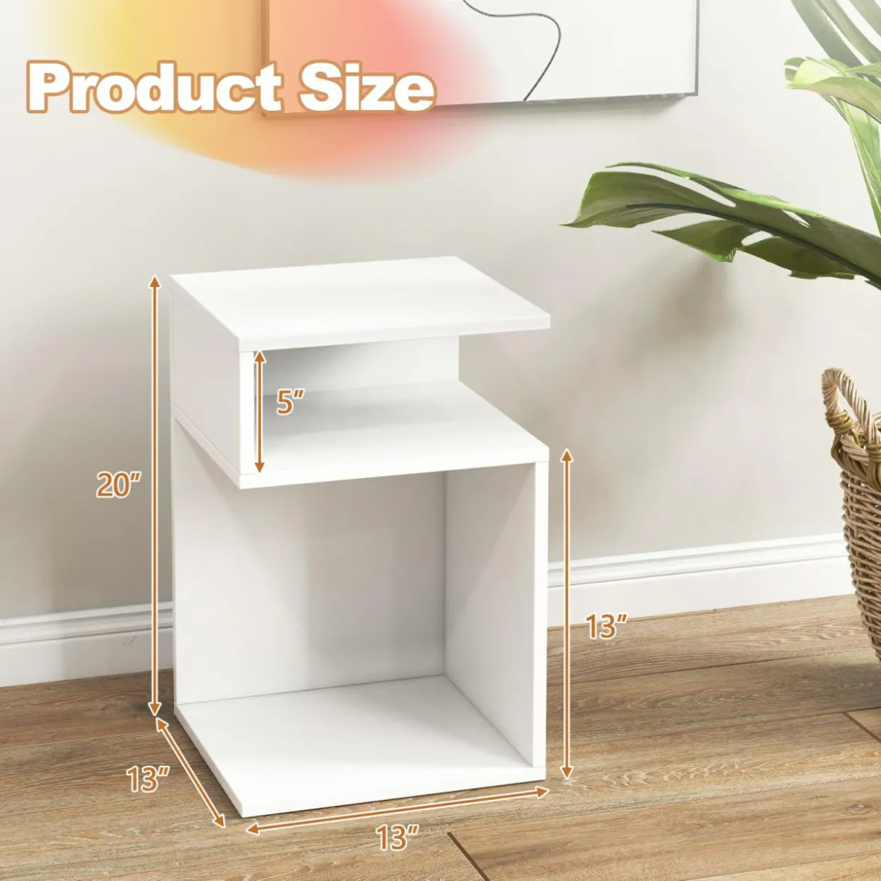 Tangkula S-Shaped Side Table, 3 Tier Wood End Table with Open Storage Shelves