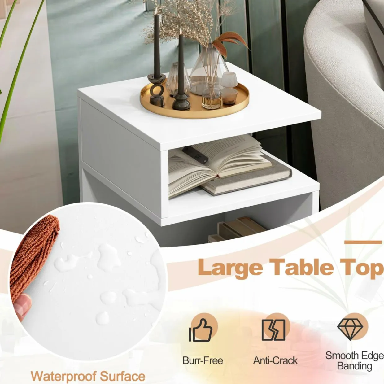 Tangkula S-Shaped Side Table, 3 Tier Wood End Table with Open Storage Shelves