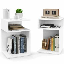Tangkula S-Shaped Side Table, 3 Tier Wood End Table with Open Storage Shelves