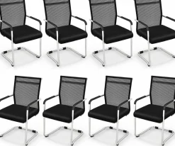 Tangkula Stackable Conference Chairs Set of 4/8/12, Mid Back Office Guest Chairs with Mesh Fabric & Sled Base