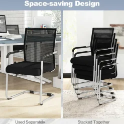 Tangkula Stackable Conference Chairs Set of 4/8/12, Mid Back Office Guest Chairs with Mesh Fabric & Sled Base