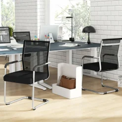 Tangkula Stackable Conference Chairs Set of 4/8/12, Mid Back Office Guest Chairs with Mesh Fabric & Sled Base
