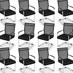Tangkula Stackable Conference Chairs Set of 4/8/12, Mid Back Office Guest Chairs with Mesh Fabric & Sled Base