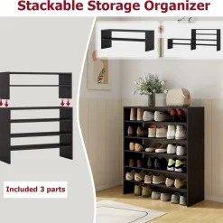 Tangkula Stackble Shoe Rack, 6-Tier Space Saving Corner Shoe Shelf for 18 Pairs